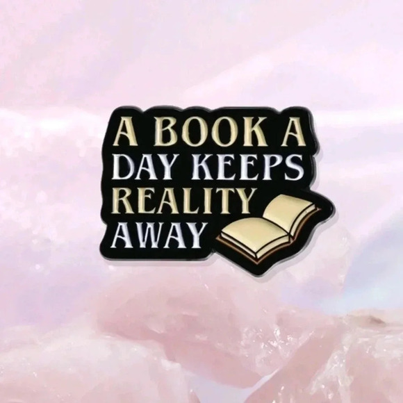 Reality book reading black enamel pin brooch charm purse bag decor satchel women - Picture 2 of 5